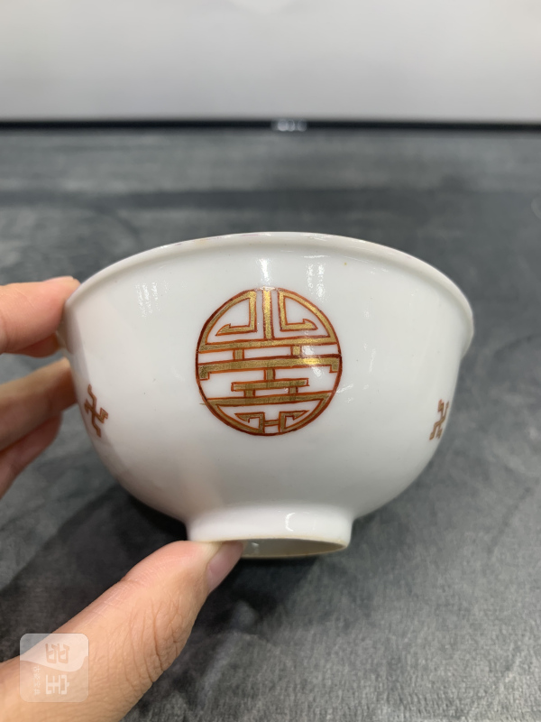 民国矾红描金万寿纹茶园 - 图2